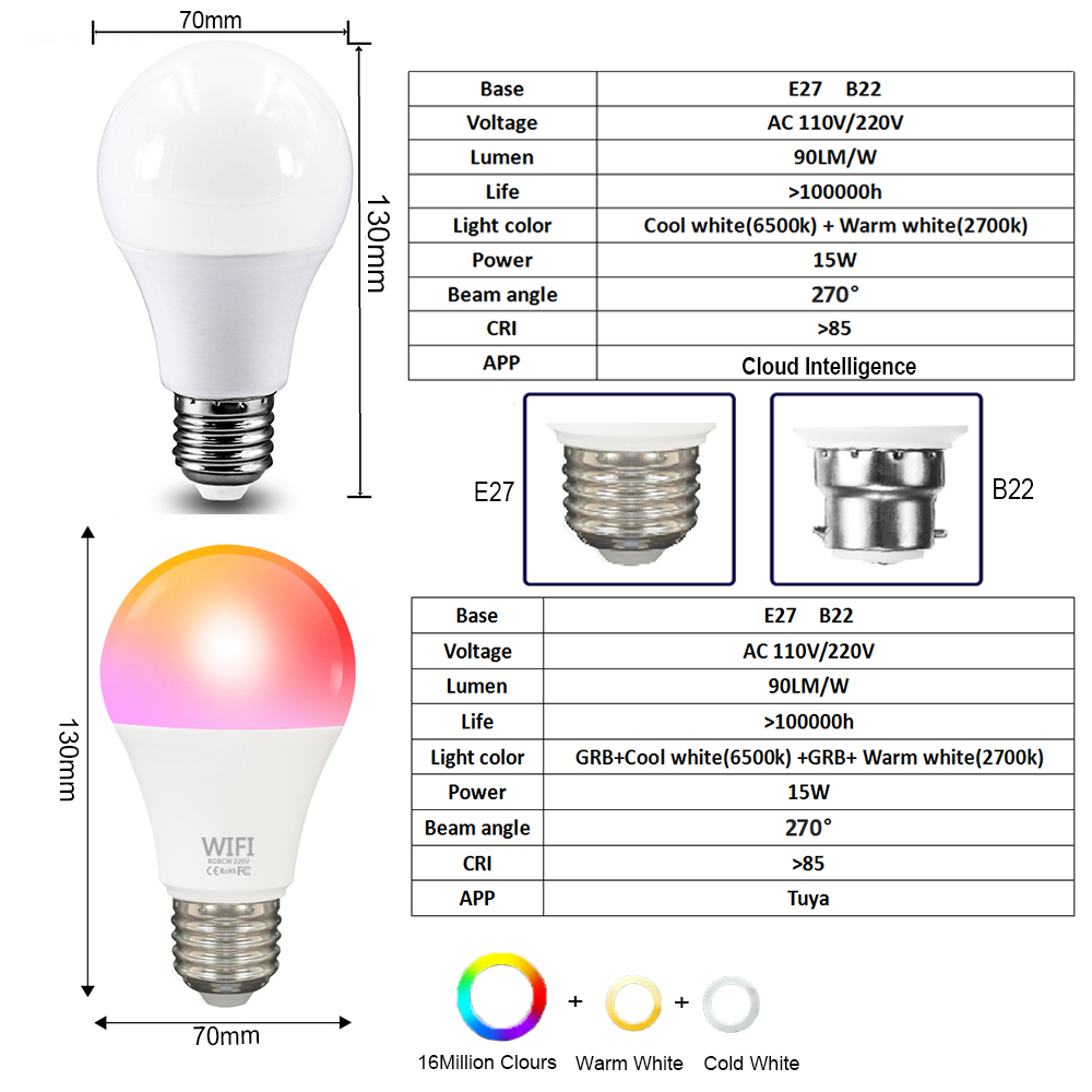 15 Вт Высокая мощность Tuya Wi – обзор и цена Smart Bulb